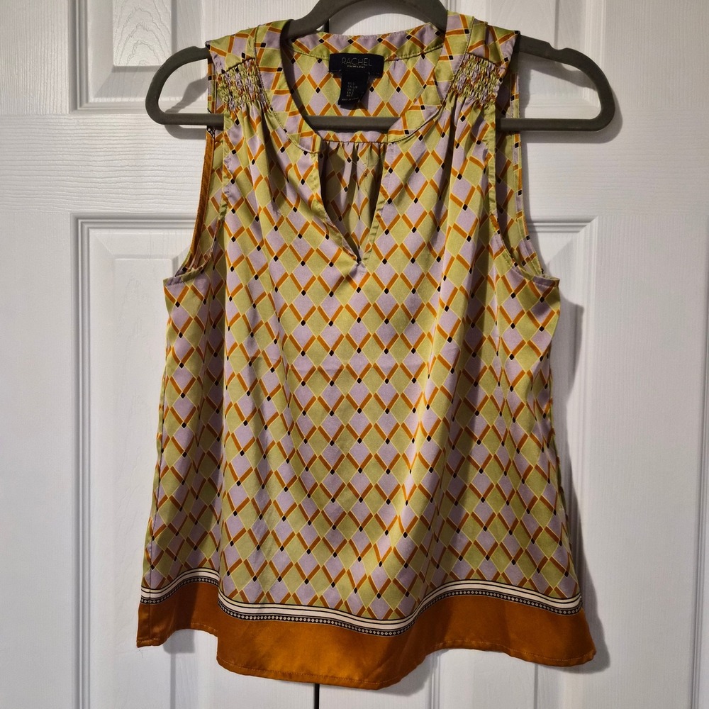 Rachel Rachel Roy Geometric Diamond Print Sleeveless V-Neck Small Retro Mod